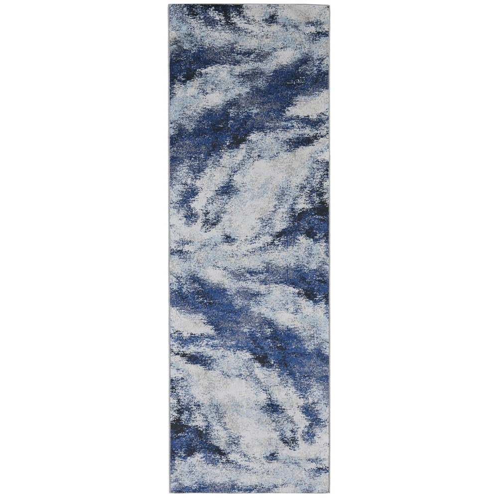 10' X 14' Blue And Ivory Abstract Power Loom Stain Resistant Area Rug