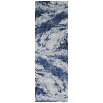 10' X 14' Blue And Ivory Abstract Power Loom Stain Resistant Area Rug