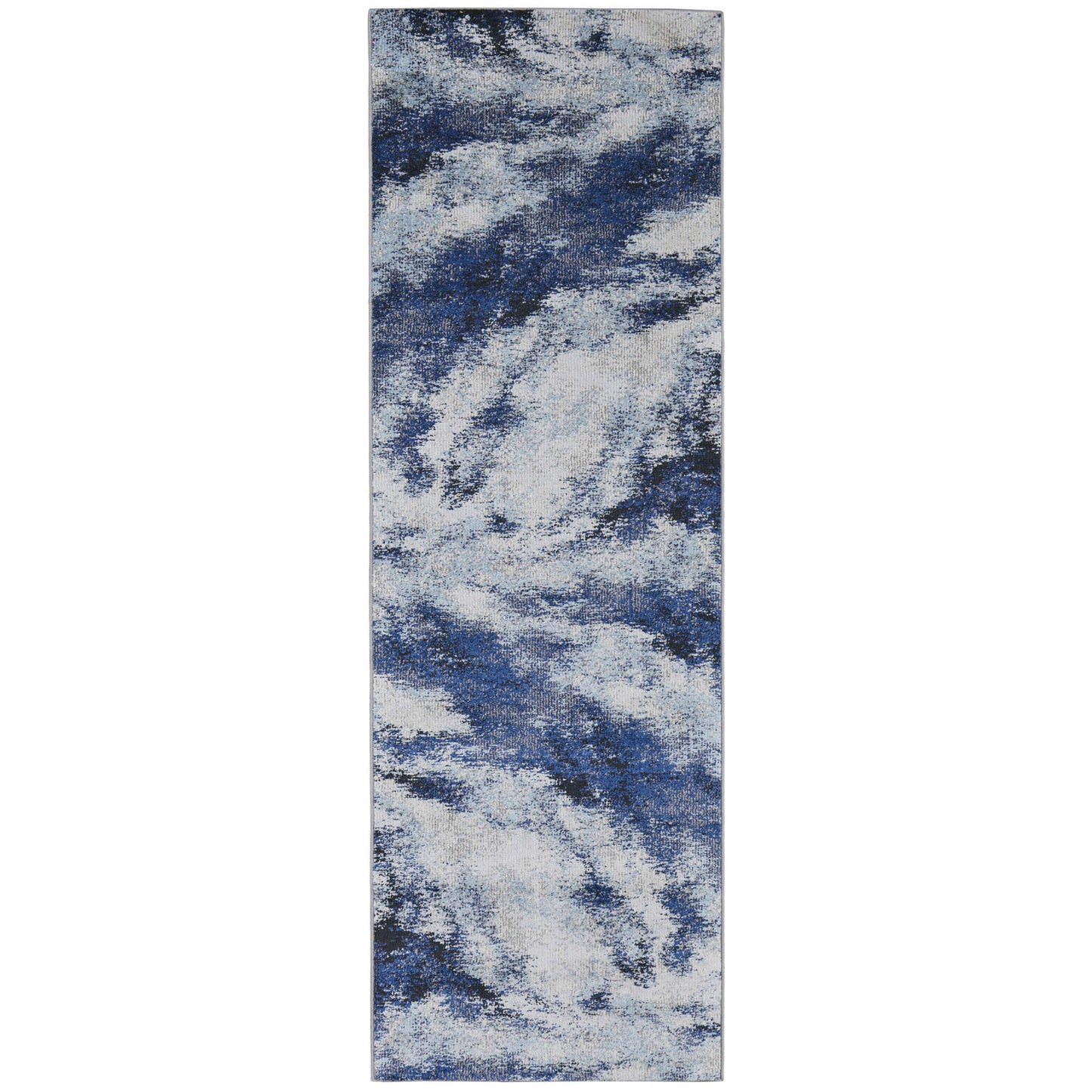 5' X 8' Blue And Ivory Abstract Power Loom Stain Resistant Area Rug