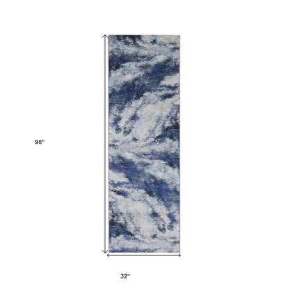 10' X 14' Blue And Ivory Abstract Power Loom Stain Resistant Area Rug