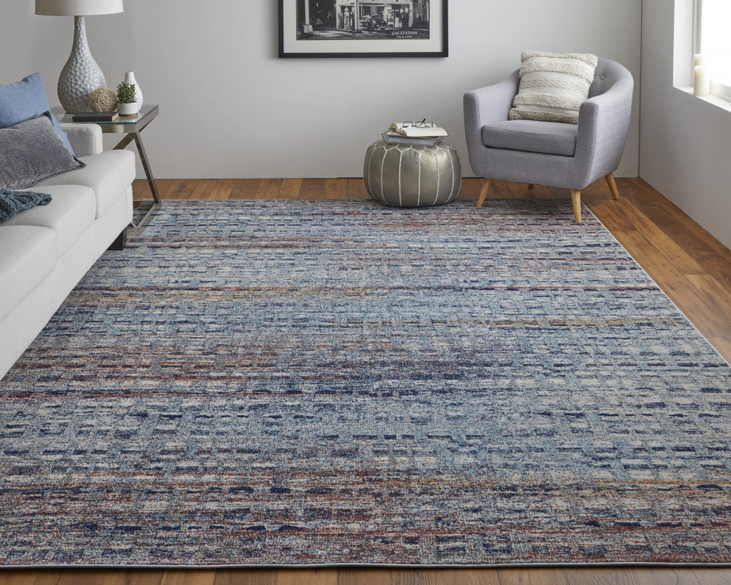 10' X 14' Blue Ivory And Orange Abstract Power Loom Stain Resistant Area Rug