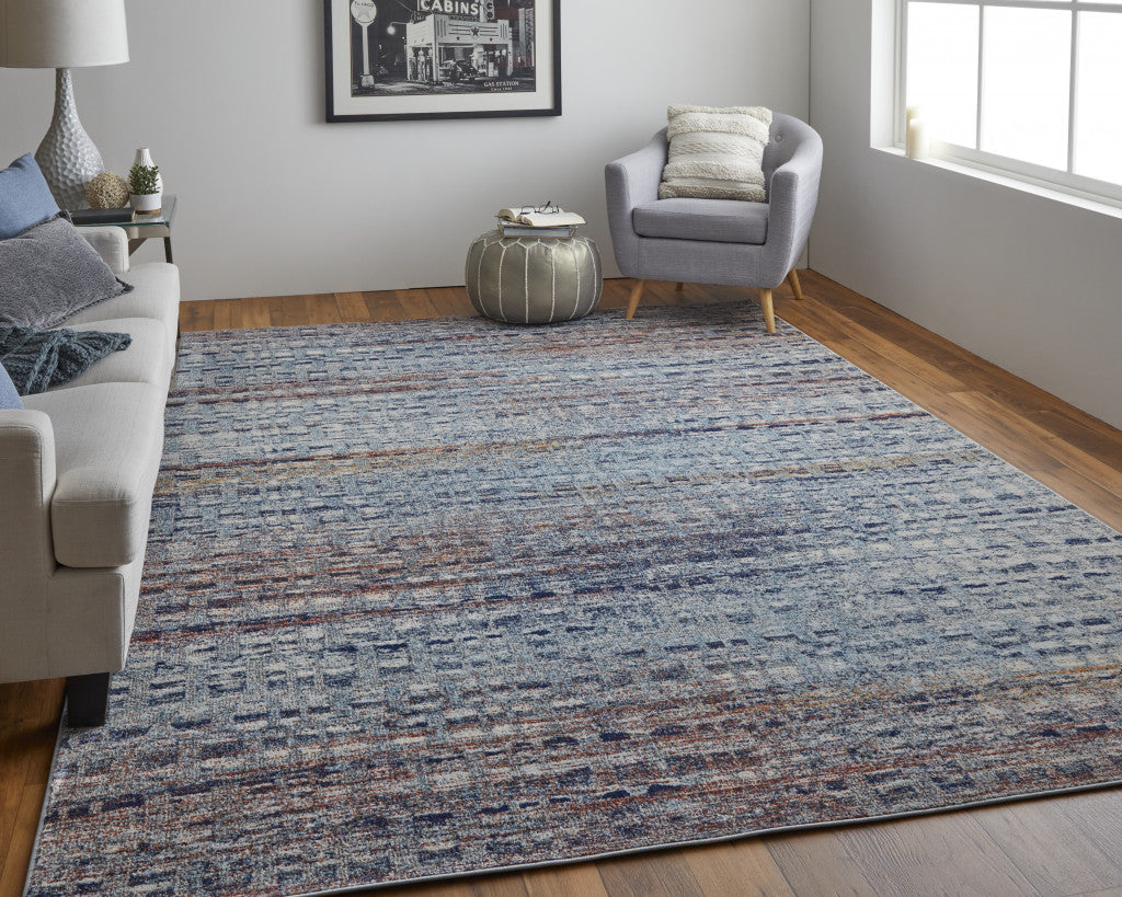 10' X 14' Blue Ivory And Orange Abstract Power Loom Stain Resistant Area Rug