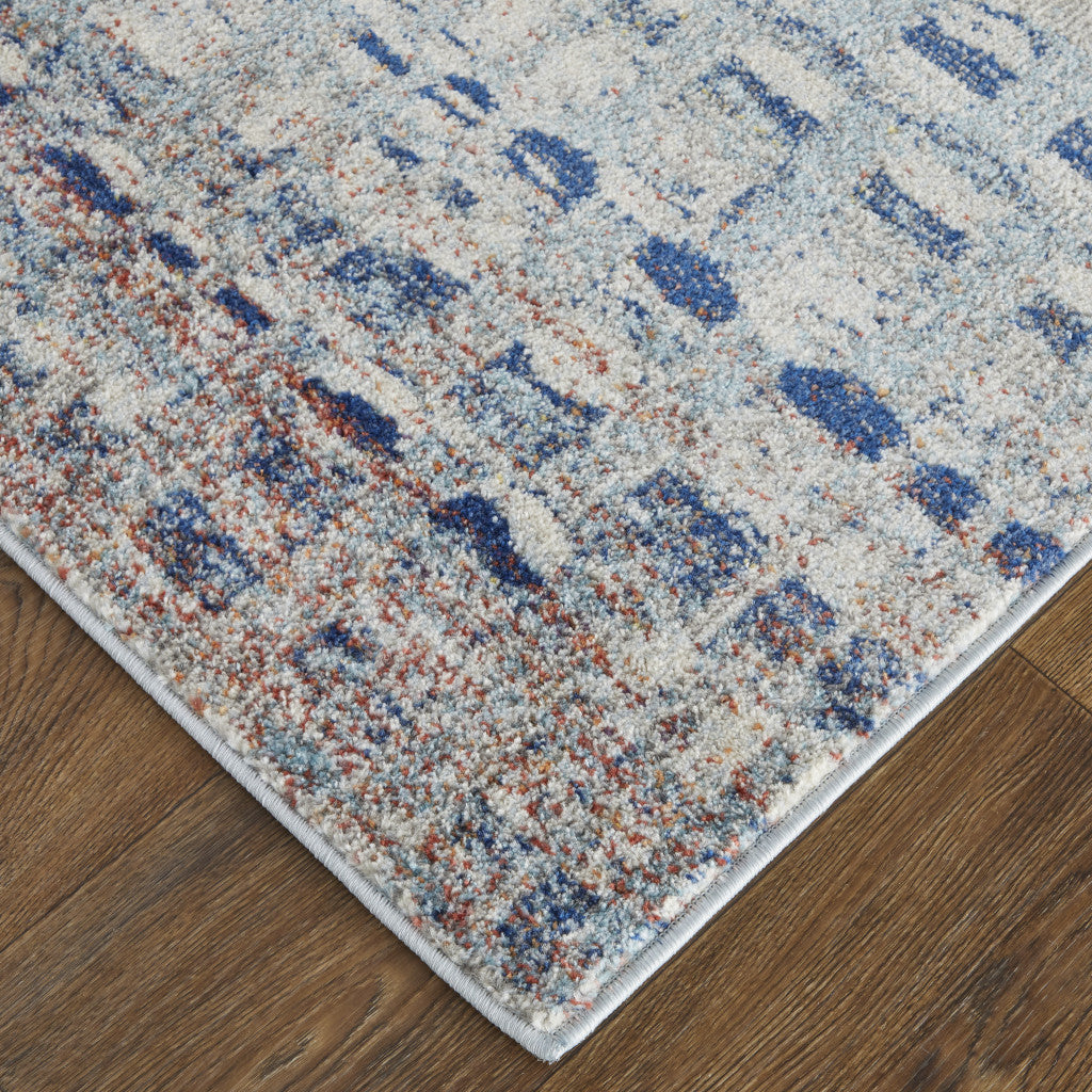 10' X 14' Blue Ivory And Orange Abstract Power Loom Stain Resistant Area Rug