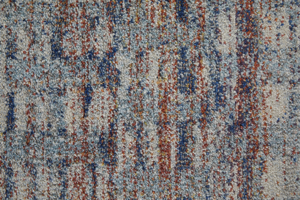 10' X 14' Blue Ivory And Orange Abstract Power Loom Stain Resistant Area Rug