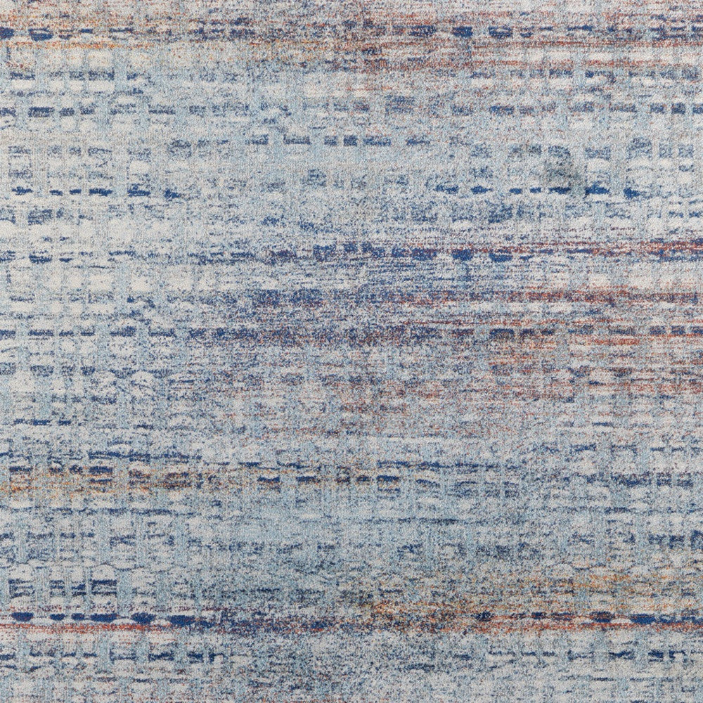 10' X 14' Blue Ivory And Orange Abstract Power Loom Stain Resistant Area Rug