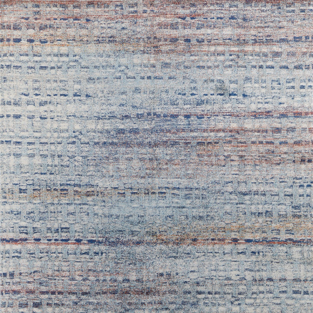 10' X 14' Blue Ivory And Orange Abstract Power Loom Stain Resistant Area Rug