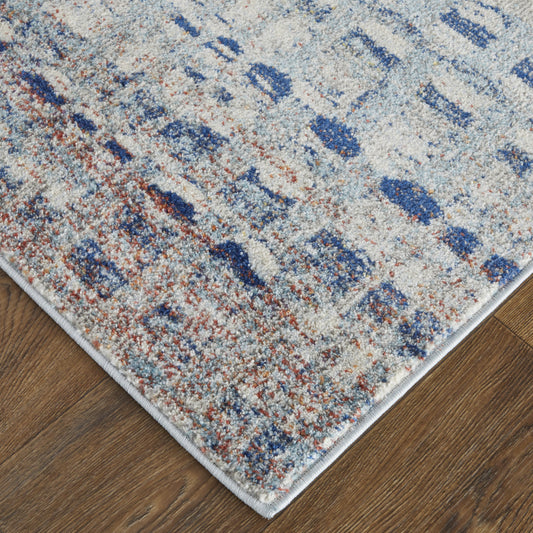 3' X 5' Blue Ivory And Orange Abstract Power Loom Stain Resistant Area Rug