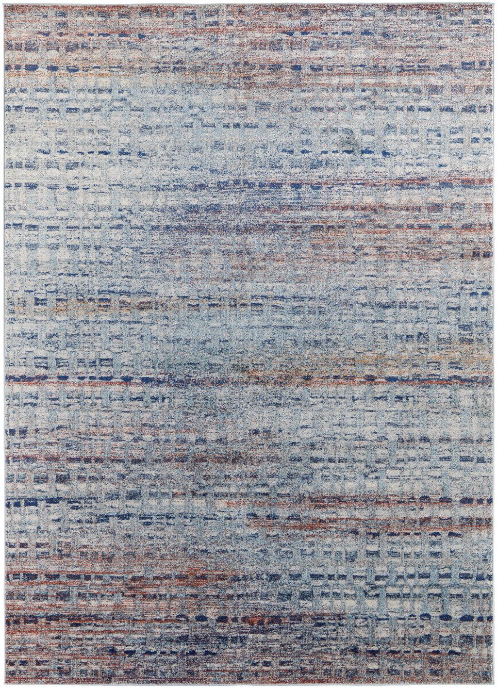 10' X 14' Blue Ivory And Orange Abstract Power Loom Stain Resistant Area Rug