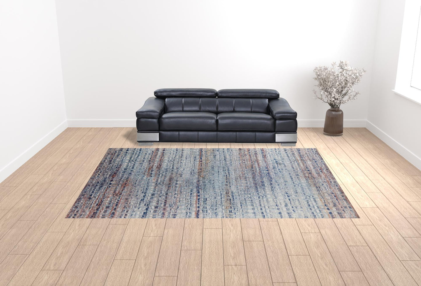 4' X 6' Blue Ivory And Orange Abstract Power Loom Stain Resistant Area Rug