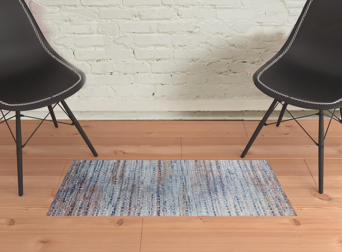 4' X 6' Blue Ivory And Orange Abstract Power Loom Stain Resistant Area Rug