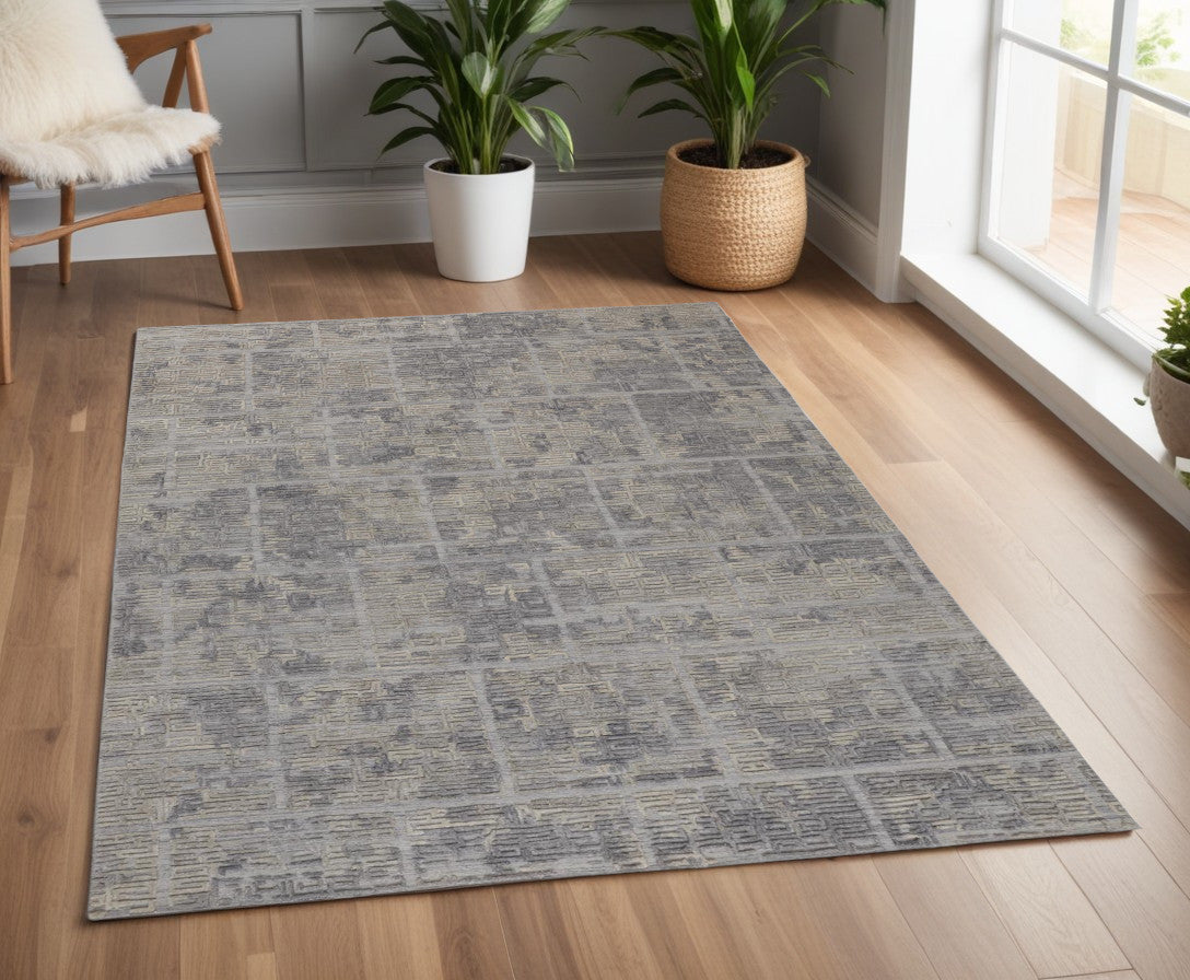 4' X 6' Gray and Ivory Abstract Hand Woven Area Rug