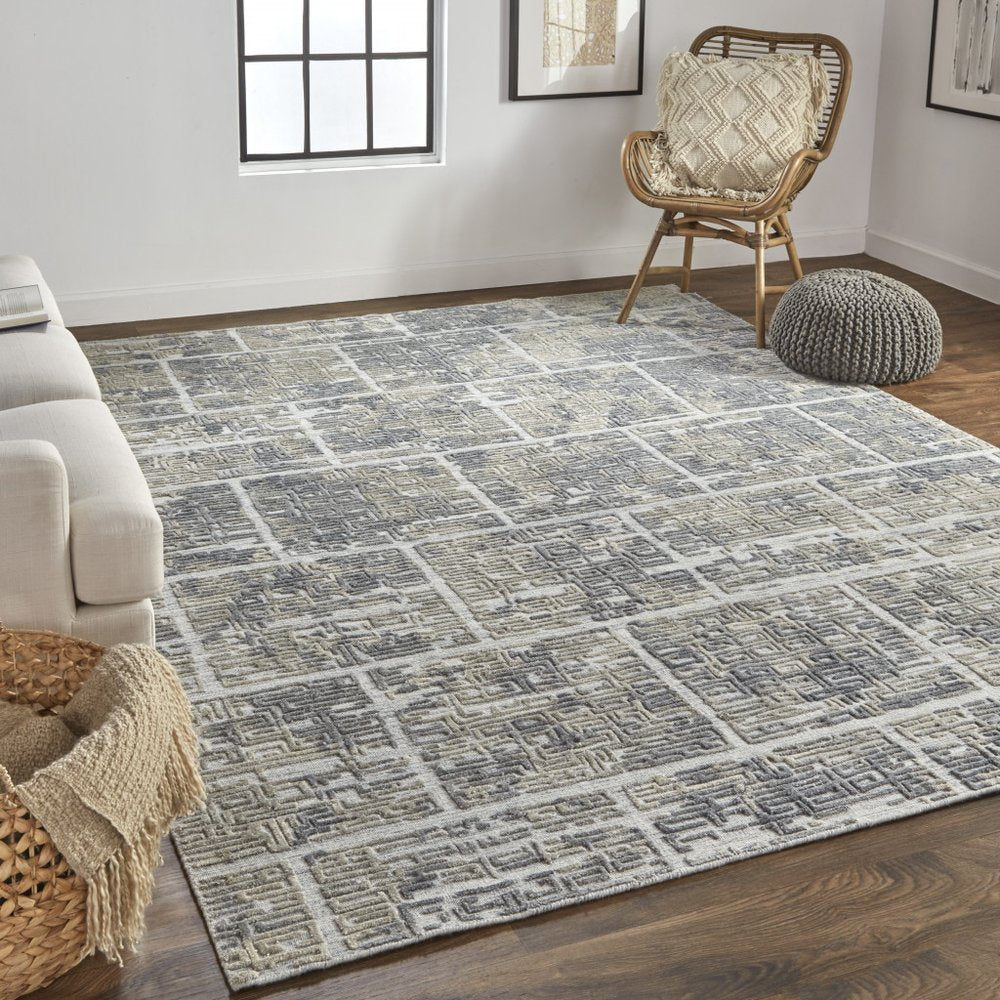 8' X 10' Gray And Ivory Abstract Hand Woven Area Rug