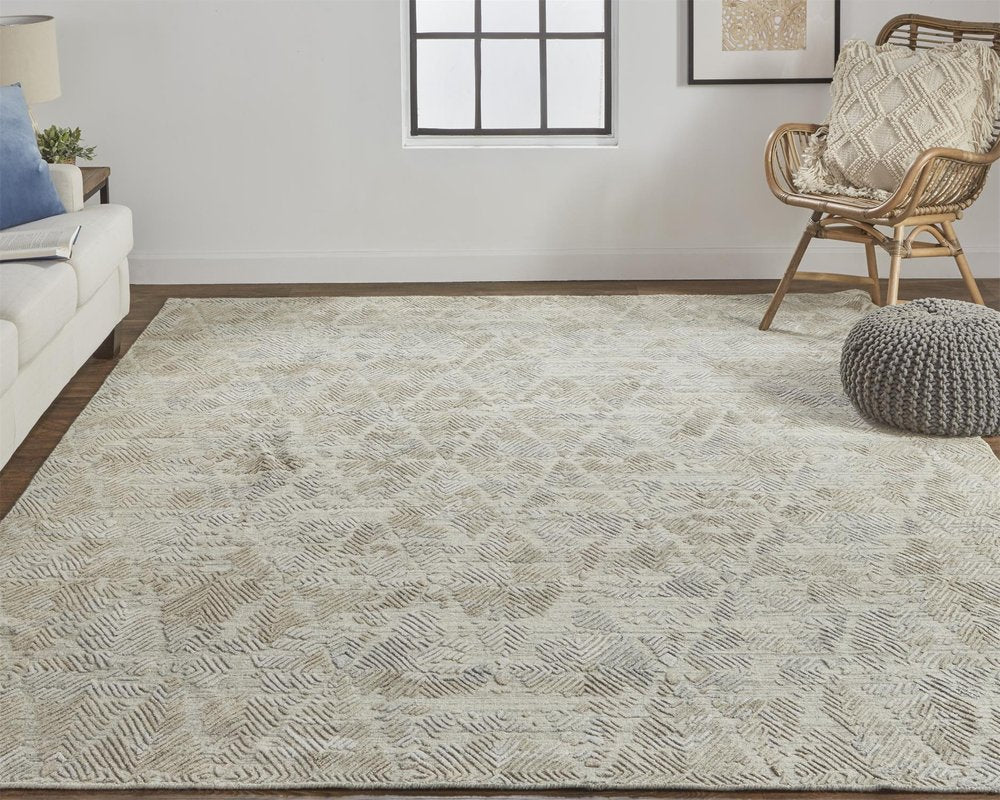 10' Taupe And Gray Abstract Hand Woven Runner Rug