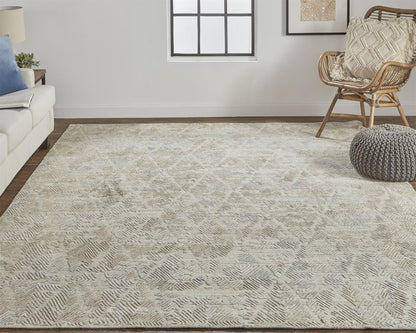 10' Taupe And Gray Abstract Hand Woven Runner Rug