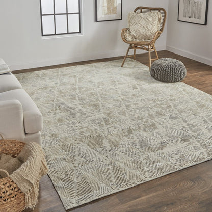 10' Taupe And Gray Abstract Hand Woven Runner Rug