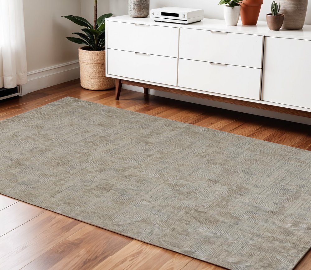 10' Taupe And Gray Abstract Hand Woven Runner Rug