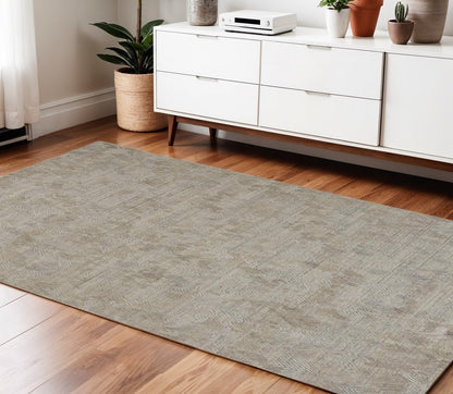 10' Taupe And Gray Abstract Hand Woven Runner Rug