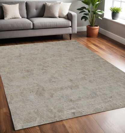 10' Taupe And Gray Abstract Hand Woven Runner Rug