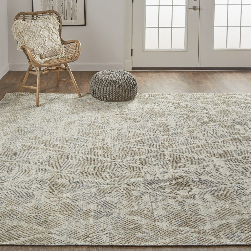 9' X 12' Gray And Taupe Abstract Hand Woven Area Rug