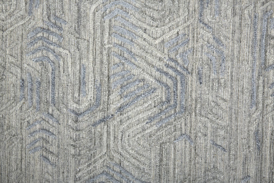 9' X 12' Gray And Blue Abstract Hand Woven Area Rug