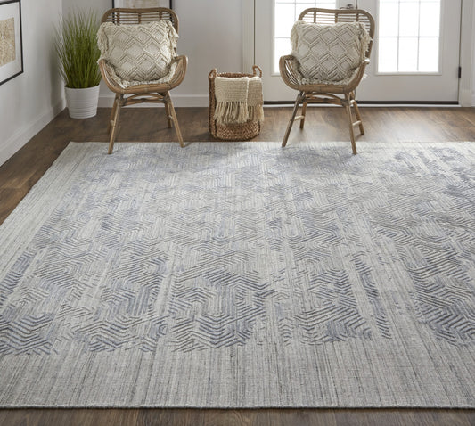 4' X 6' Gray And Blue Abstract Hand Woven Distressed Area Rug