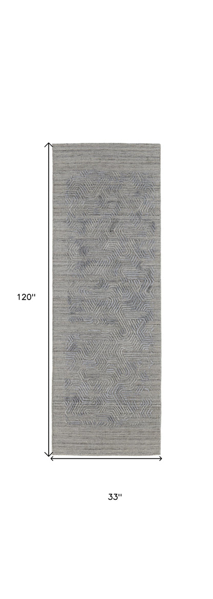 4' X 6' Gray And Blue Abstract Hand Woven Distressed Area Rug