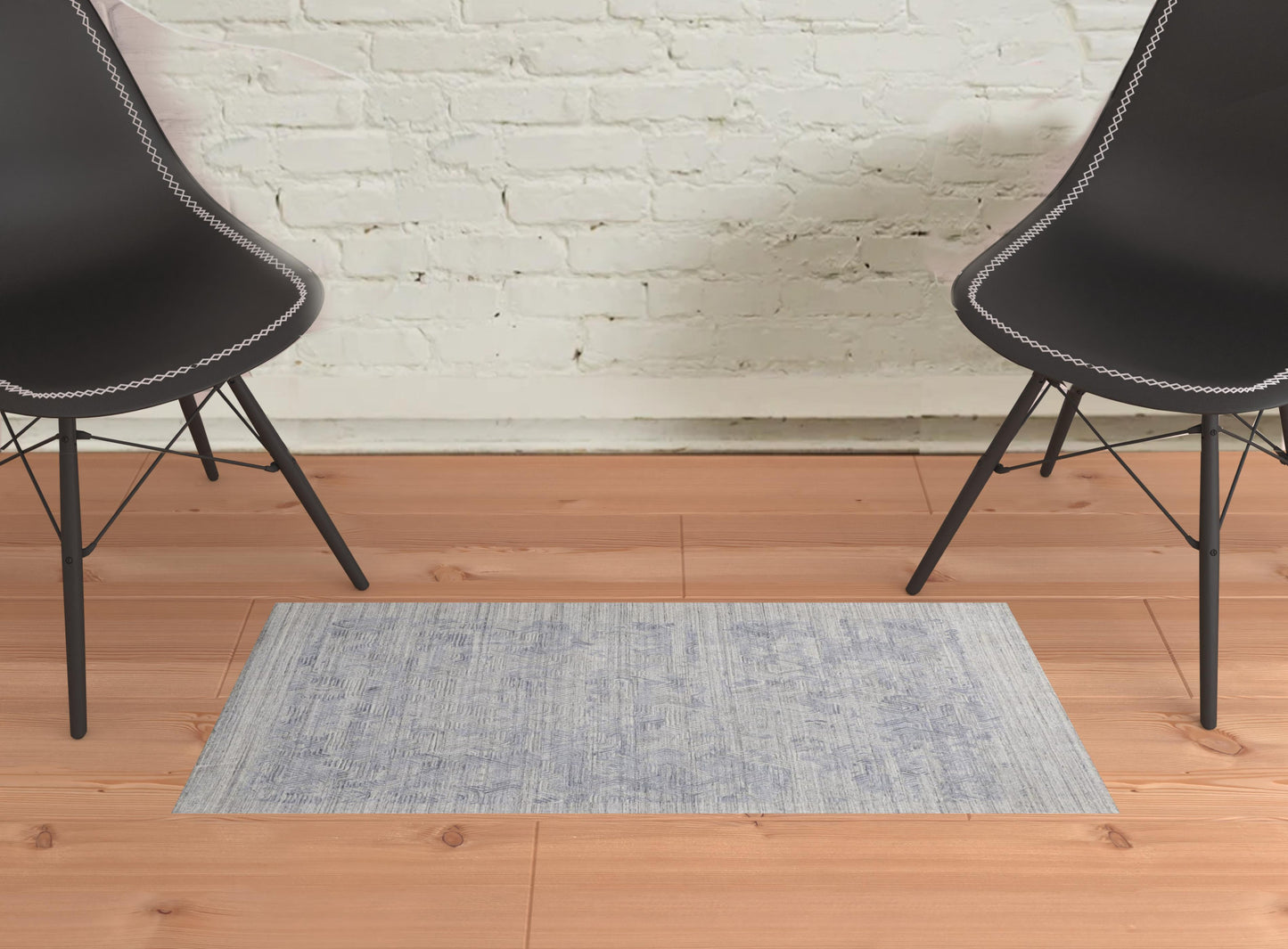 4' X 6' Gray And Blue Abstract Hand Woven Distressed Area Rug