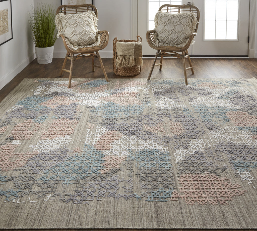 4' X 6' Pink and Blue Abstract Hand Woven Distressed Area Rug