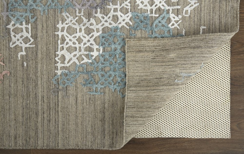 10' X 14' Pink Blue And Taupe Abstract Hand Woven Area Rug