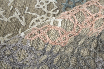 9' X 12' Pink Blue And Taupe Abstract Hand Woven Area Rug