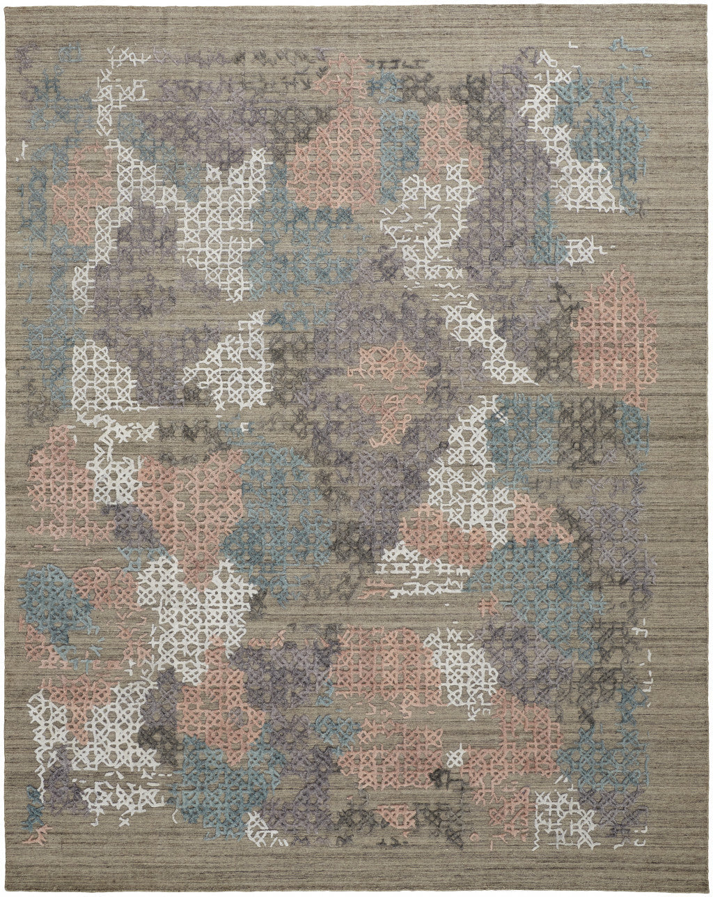 4' X 6' Pink and Blue Abstract Hand Woven Distressed Area Rug