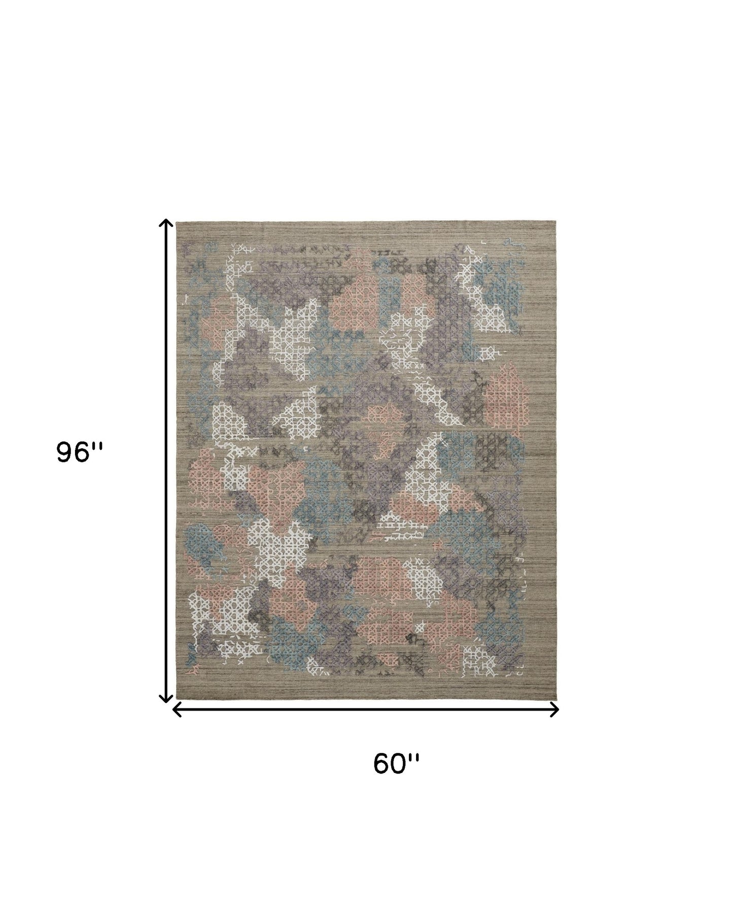 4' X 6' Pink and Blue Abstract Hand Woven Distressed Area Rug