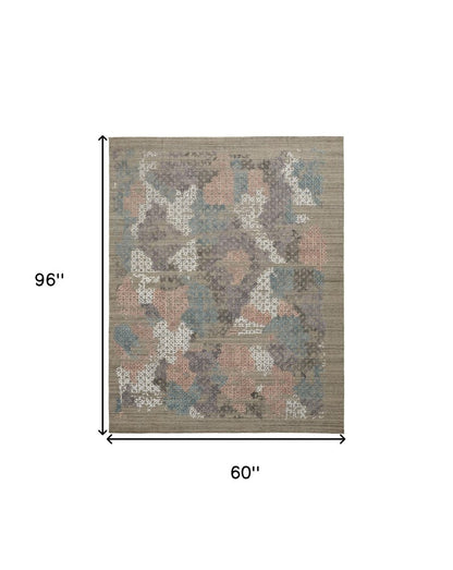 9' X 12' Pink Blue And Taupe Abstract Hand Woven Area Rug