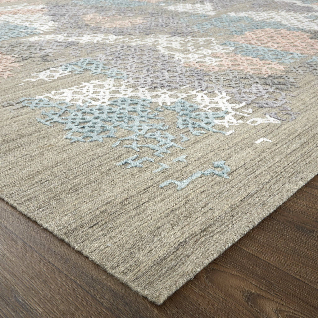 2' X 3' Pink Blue And Taupe Abstract Hand Woven Area Rug