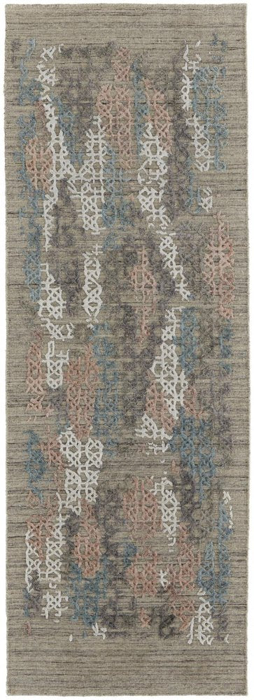 4' X 6' Pink and Blue Abstract Hand Woven Distressed Area Rug