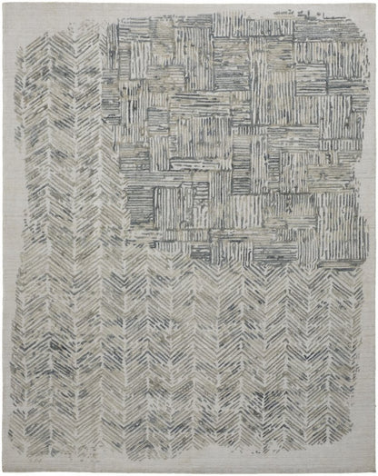 4' X 6' Blue and Ivory Abstract Hand Woven Distressed Area Rug