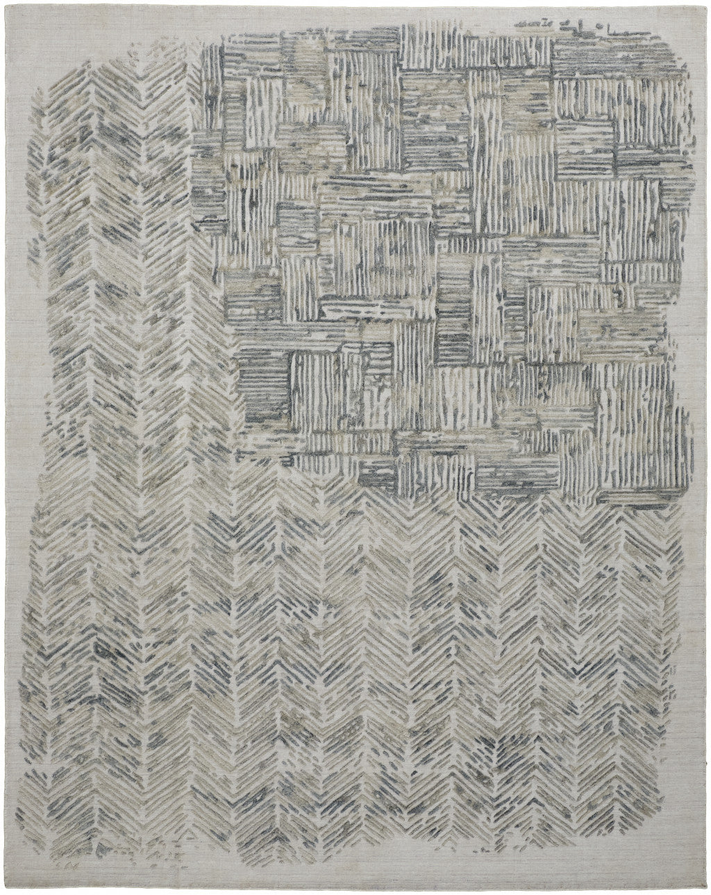 4' X 6' Blue and Ivory Abstract Hand Woven Distressed Area Rug