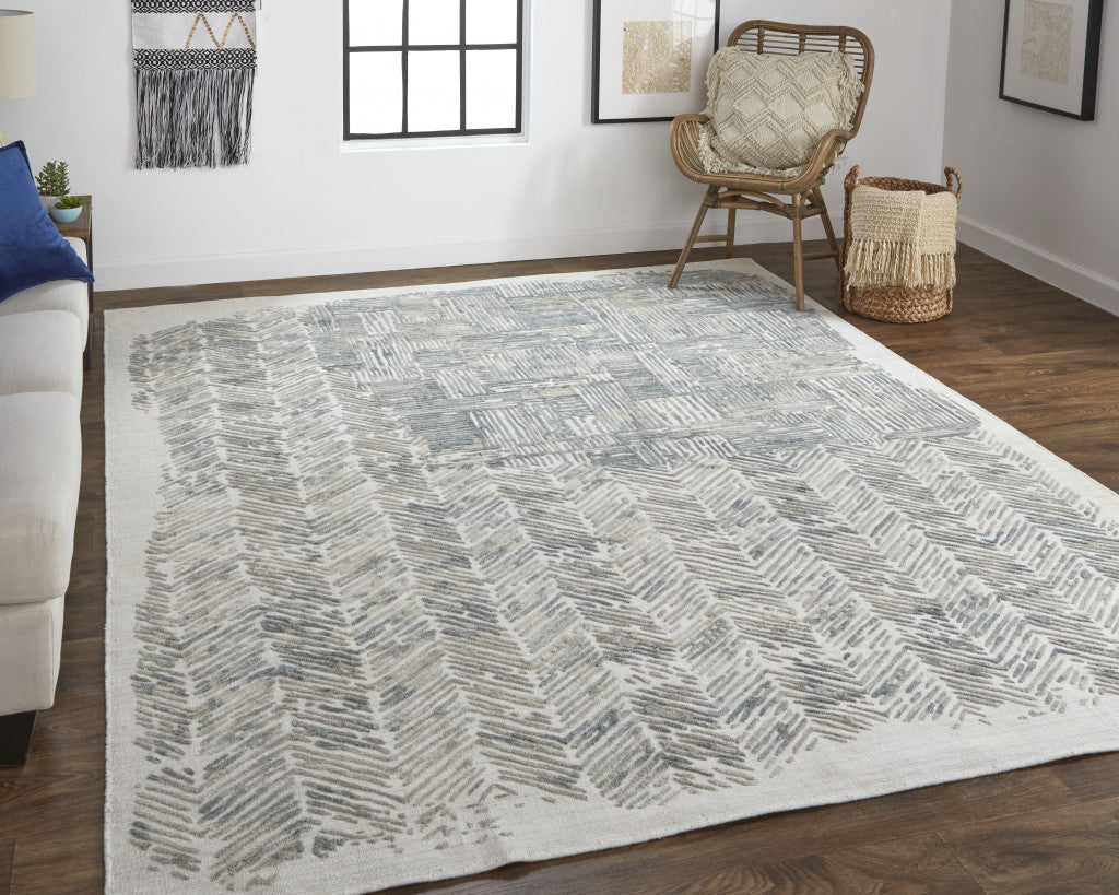 4' X 6' Blue and Ivory Abstract Hand Woven Distressed Area Rug