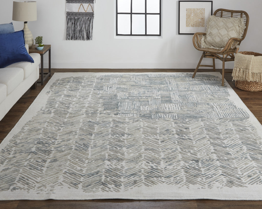 4' X 6' Blue and Ivory Abstract Hand Woven Distressed Area Rug