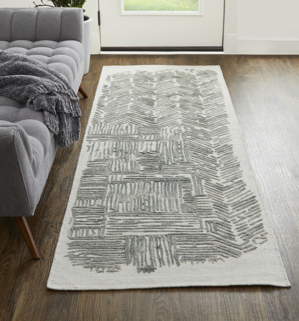 4' X 6' Blue and Ivory Abstract Hand Woven Distressed Area Rug