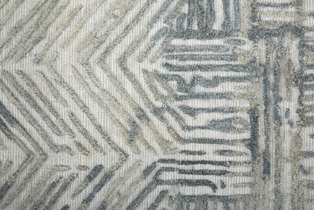 4' X 6' Blue and Ivory Abstract Hand Woven Distressed Area Rug