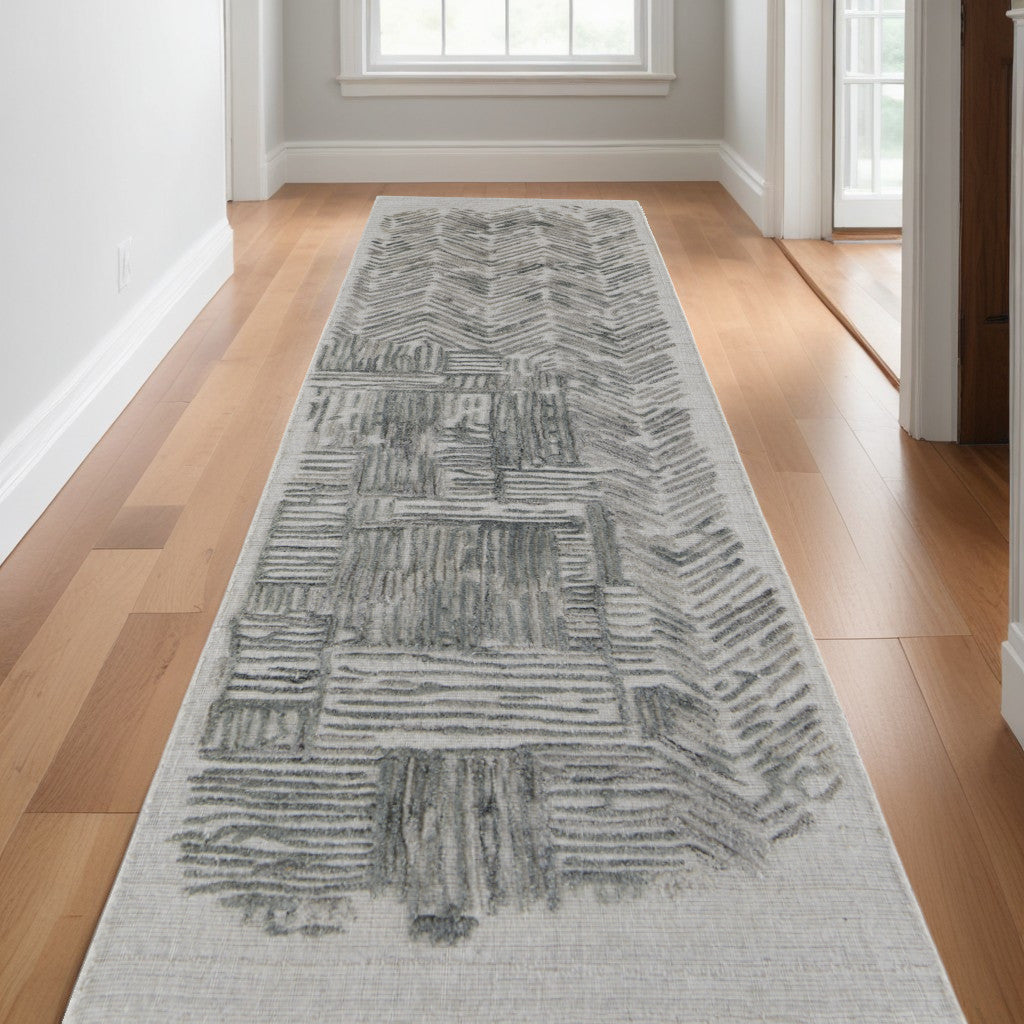 4' X 6' Blue and Ivory Abstract Hand Woven Distressed Area Rug