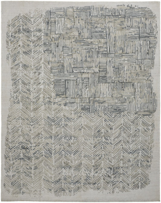 5' X 8' Green Blue And Ivory Abstract Hand Woven Area Rug