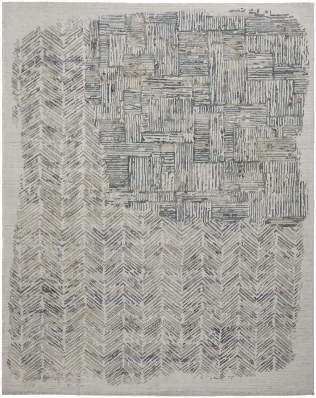 5' X 8' Green Blue And Ivory Abstract Hand Woven Area Rug