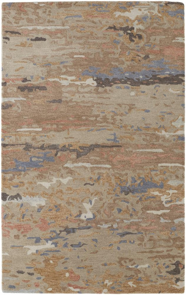 5' X 8' Tan and Blue Wool Abstract Hand Tufted Area Rug