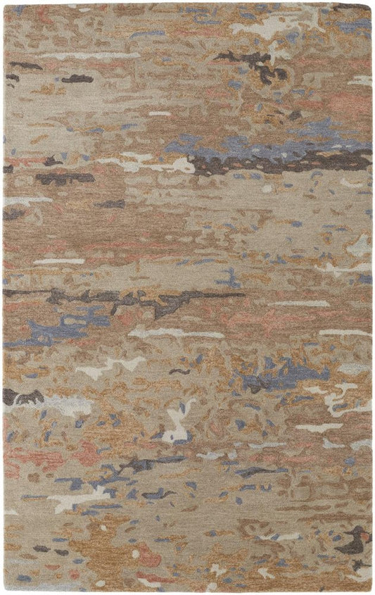 5' X 8' Tan and Blue Wool Abstract Hand Tufted Area Rug