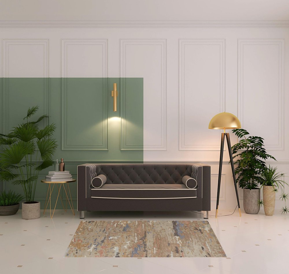 9' X 12' Gray Yellow And Blue Wool Abstract Tufted Handmade Stain Resistant Area Rug