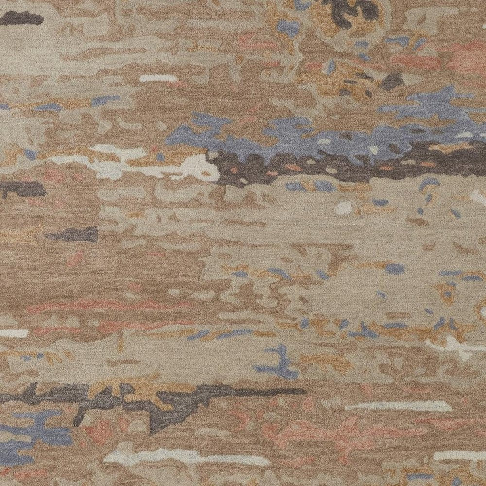 5' X 8' Tan and Blue Wool Abstract Hand Tufted Area Rug