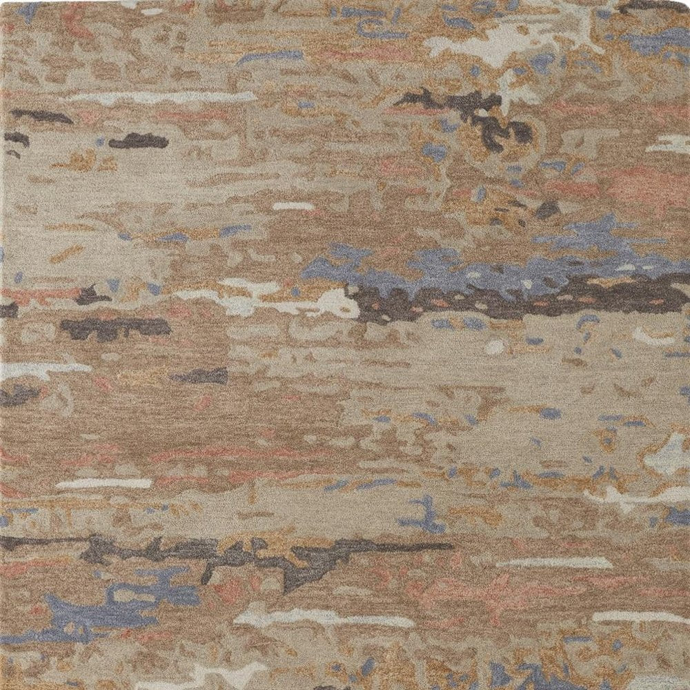 5' X 8' Tan and Blue Wool Abstract Hand Tufted Area Rug