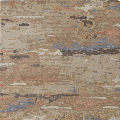 5' X 8' Tan and Blue Wool Abstract Hand Tufted Area Rug